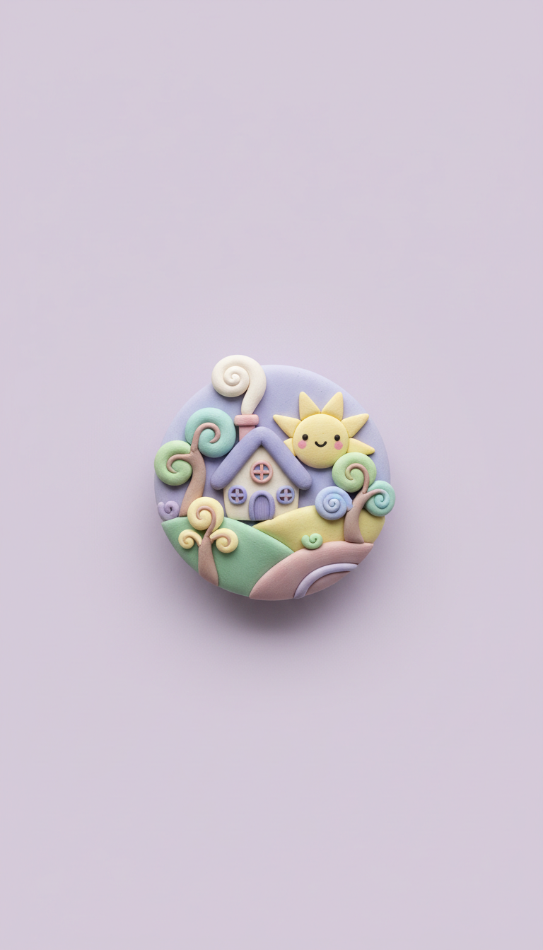 Storybook polymer clay pin with floral detail